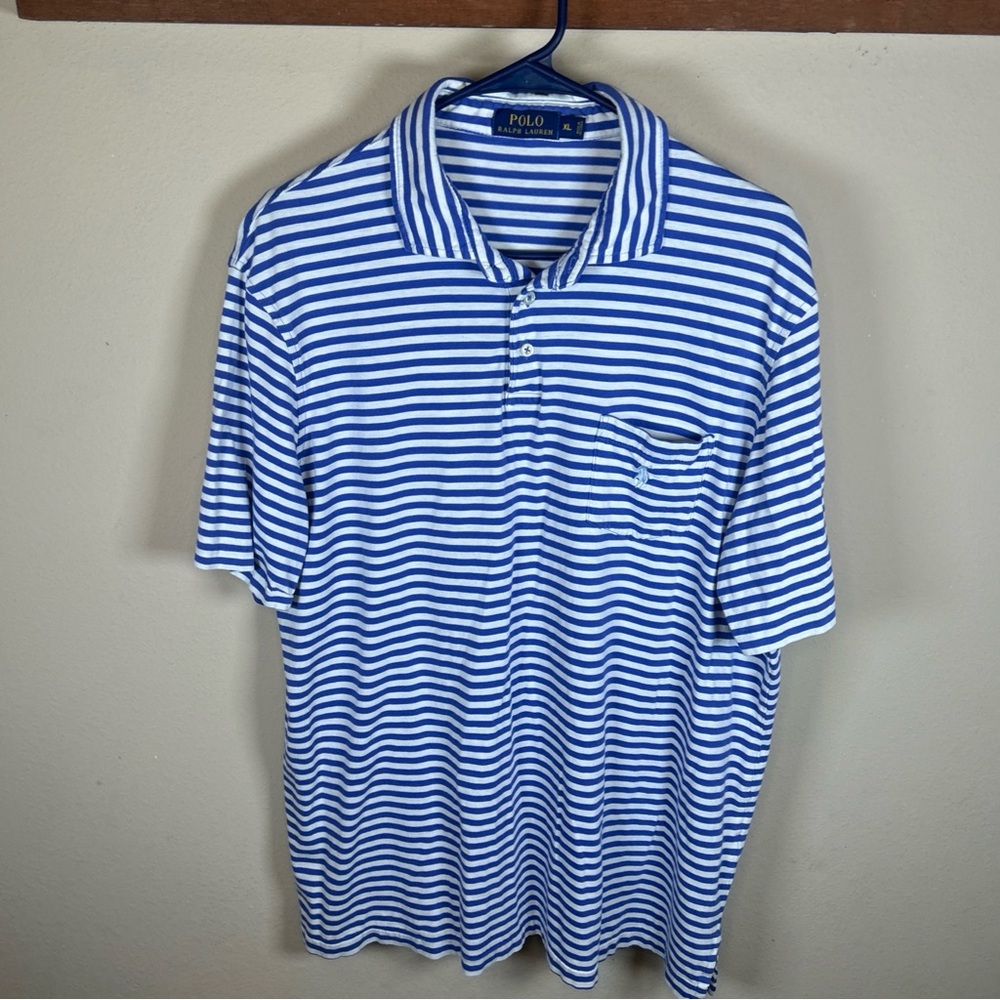 Ralph Lauren Blue and White Striped Polo Shirt